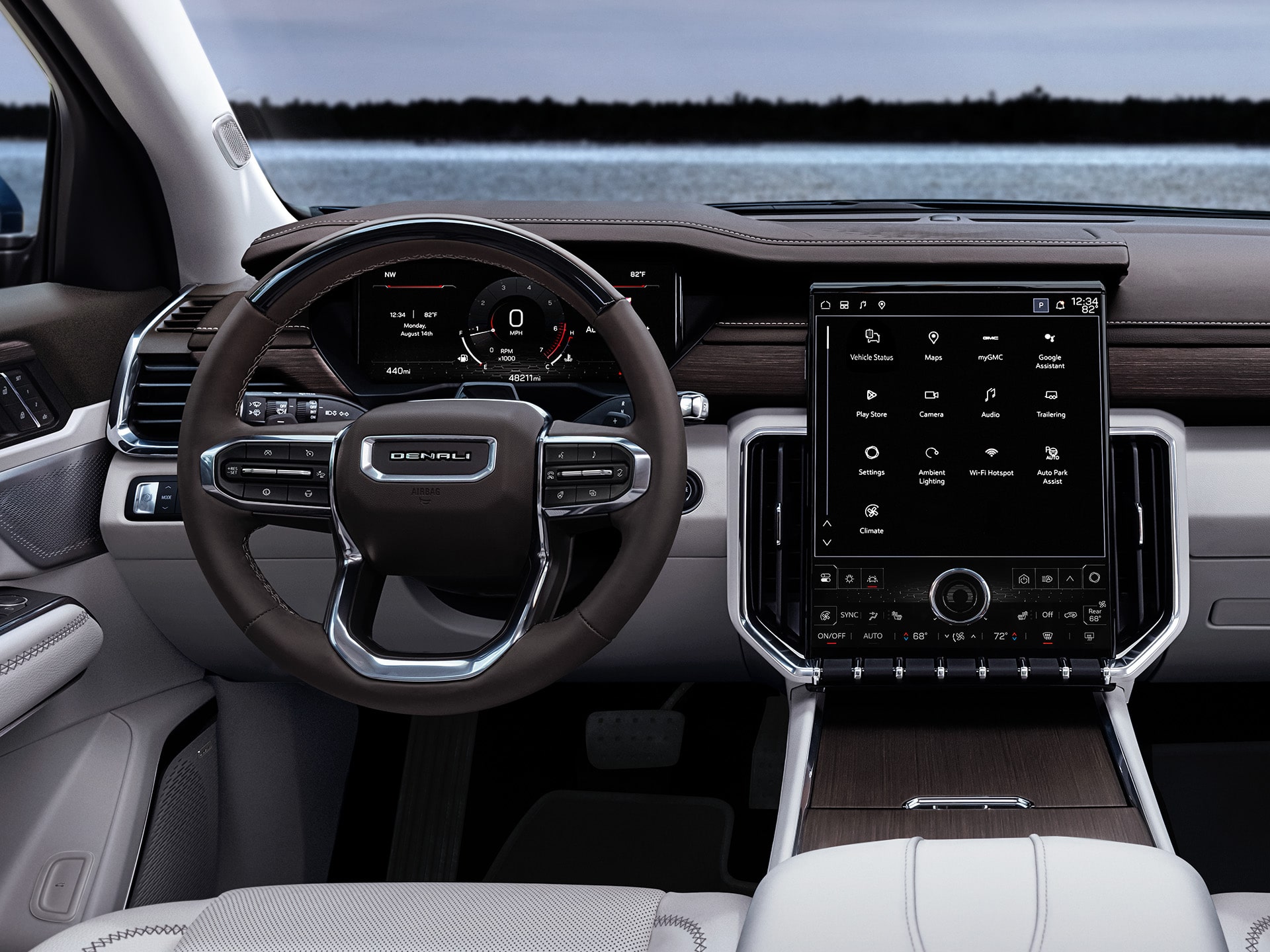 Interior View From the Drivers Seat in the GMC Acadia Denali Luxury Mid-Size SUV
