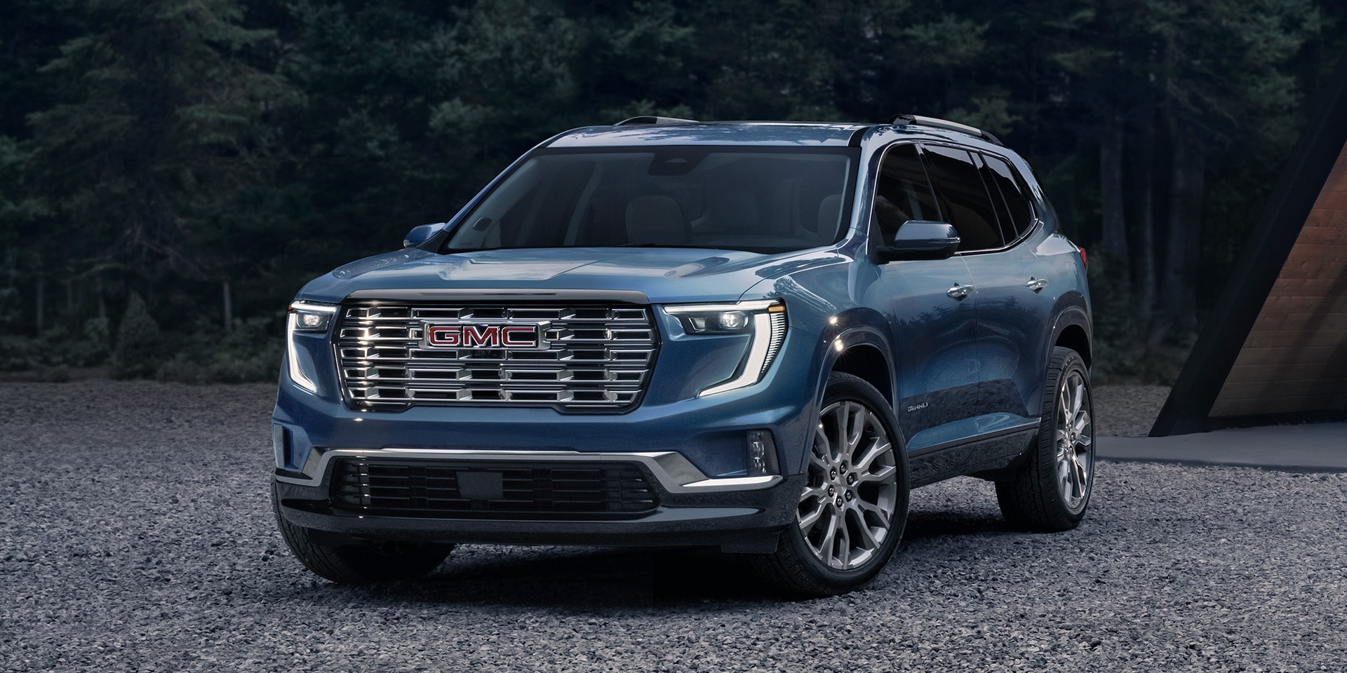 Front Three-Quarters View of the GMC Acadia Denali Luxury Mid-Size SUV