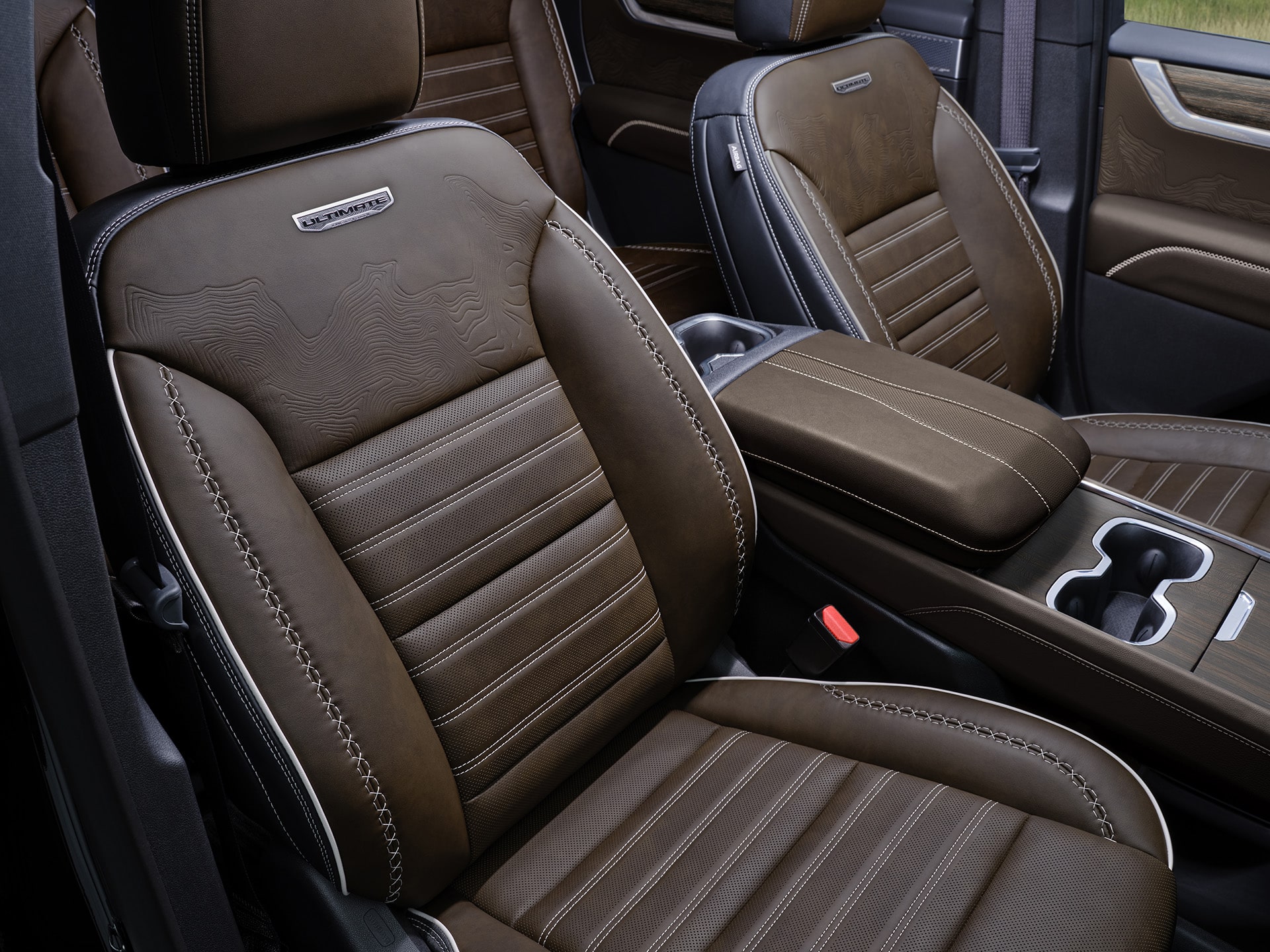Interior View of the Front Row Seats in the GMC Acadia Denali Ultimate Luxury Mid-Size SUV