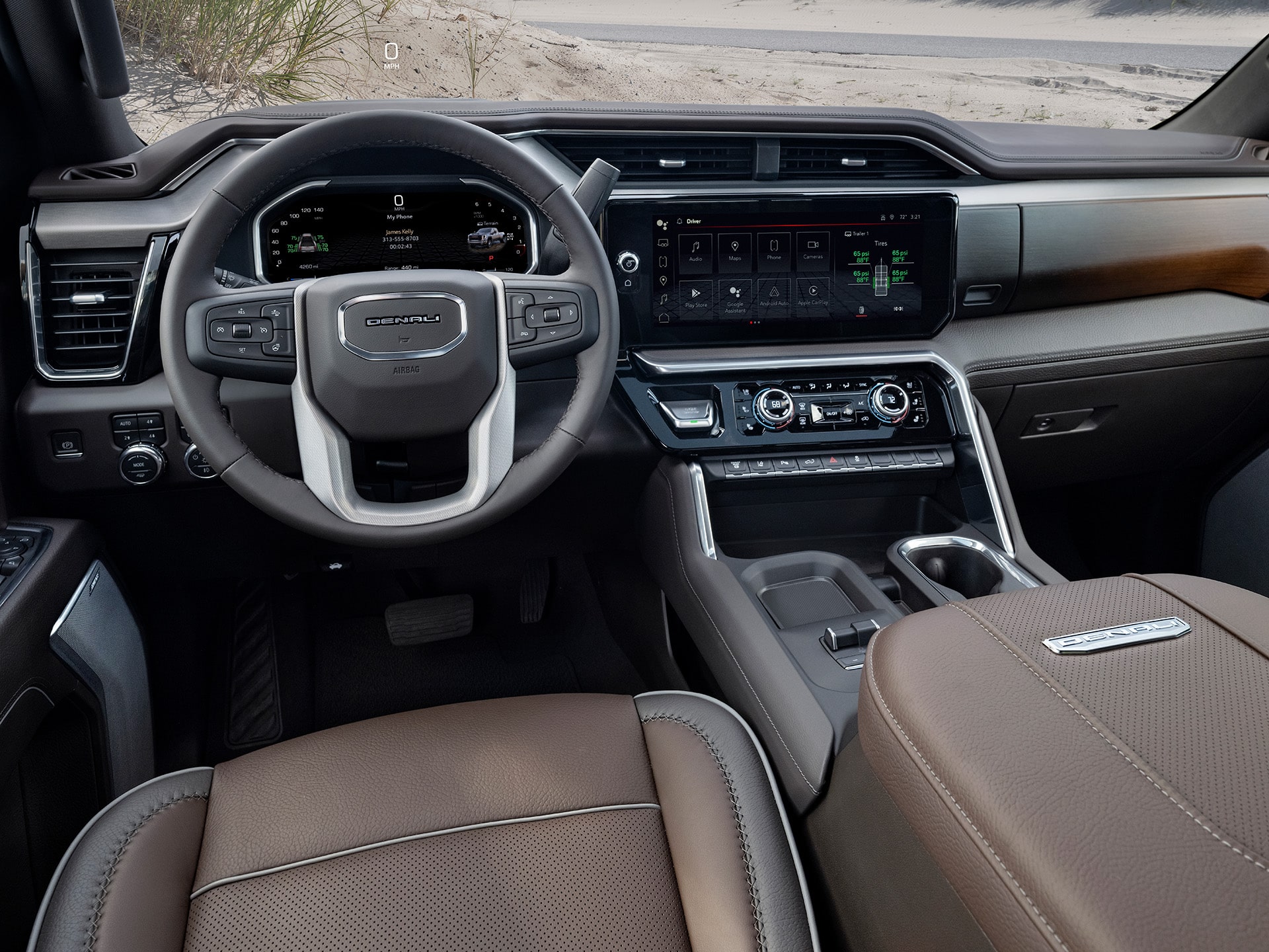 Interior View From the Drivers Seat in the GMC Sierra HD Denali