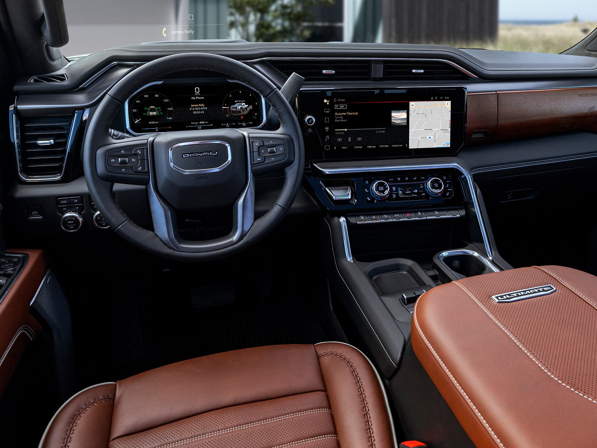 Interior View From the Drivers Seat in the GMC Sierra HD Denali Ultimate