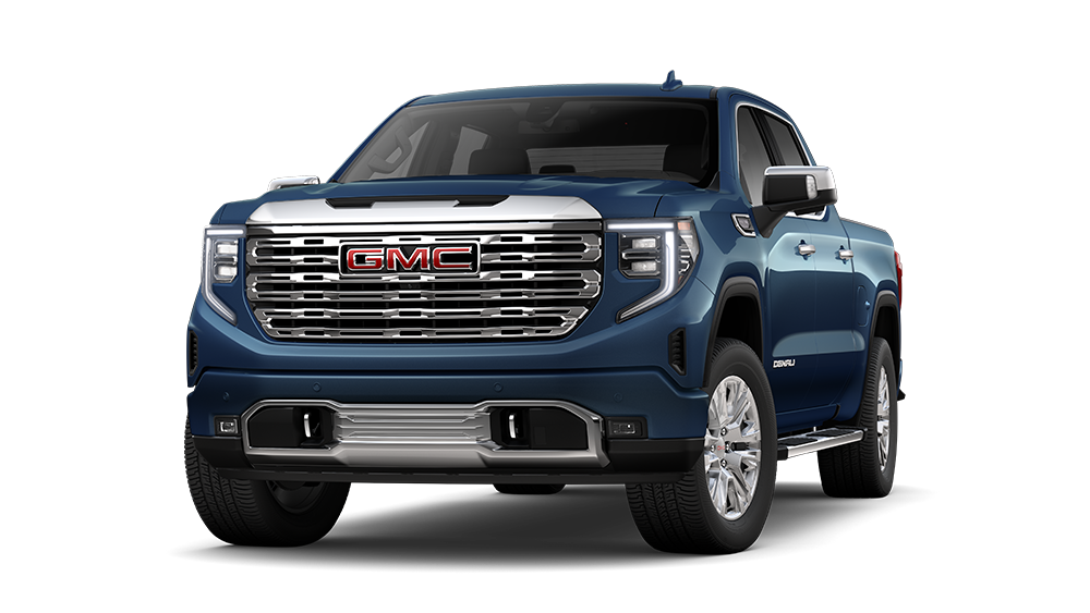 Front Three-Quarters View of the GMC Sierra 1500 Denali Luxury Pickup Truck