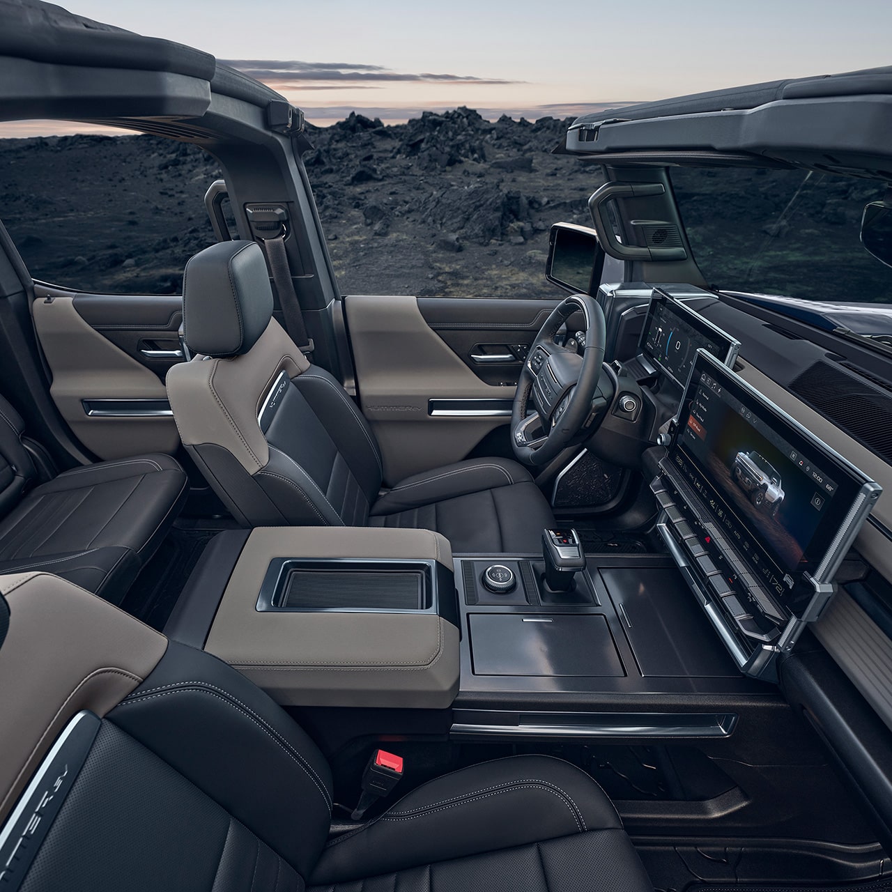 Interior Front Row Leather Seats of the GMC HUMMER EV Pickup Truck