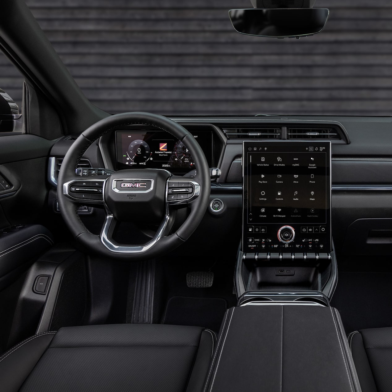 Interior View of the Steering Wheel and Infotainment Screen in the GMC Terrain