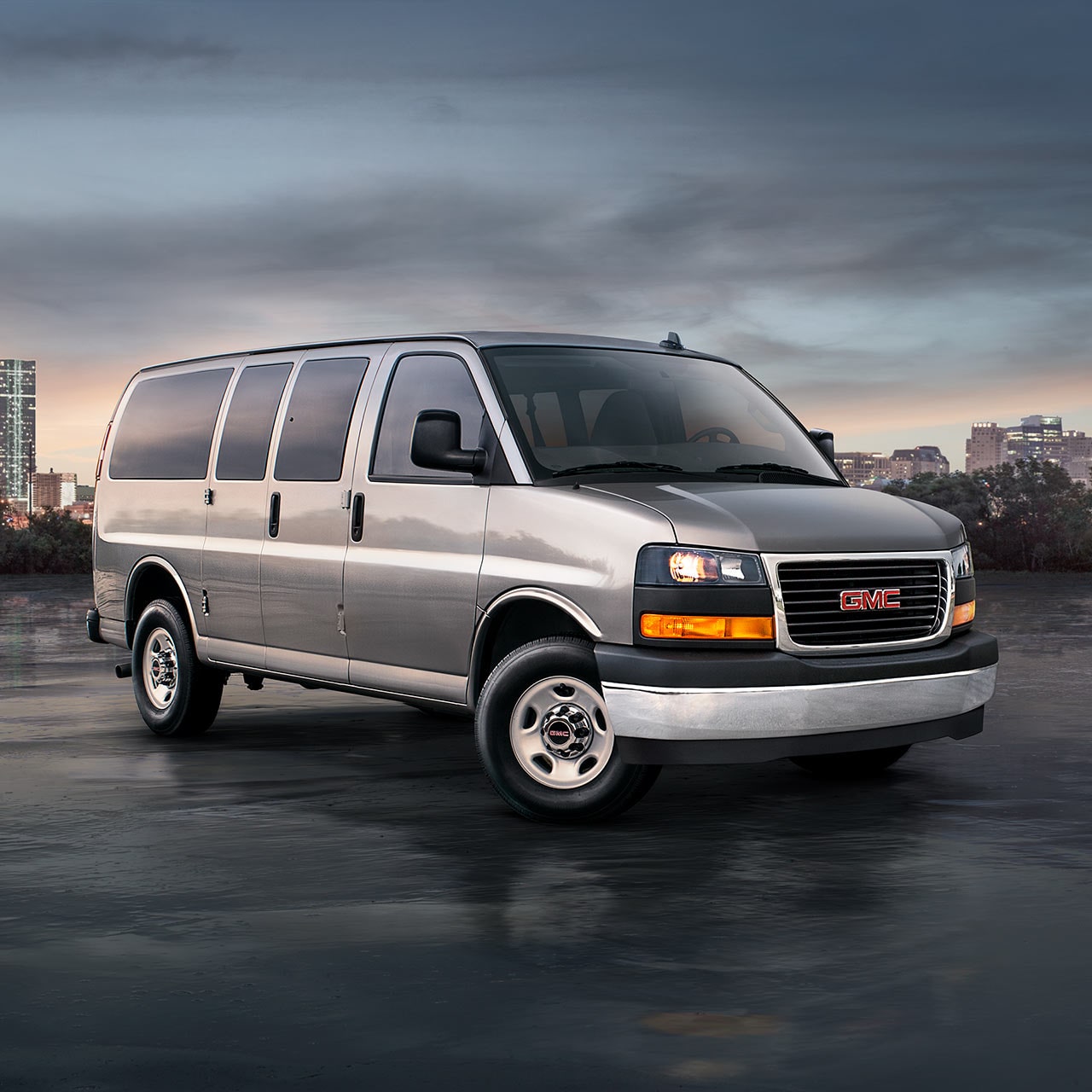 Front Three-Quarters View of the GMC Savana Passenger Van