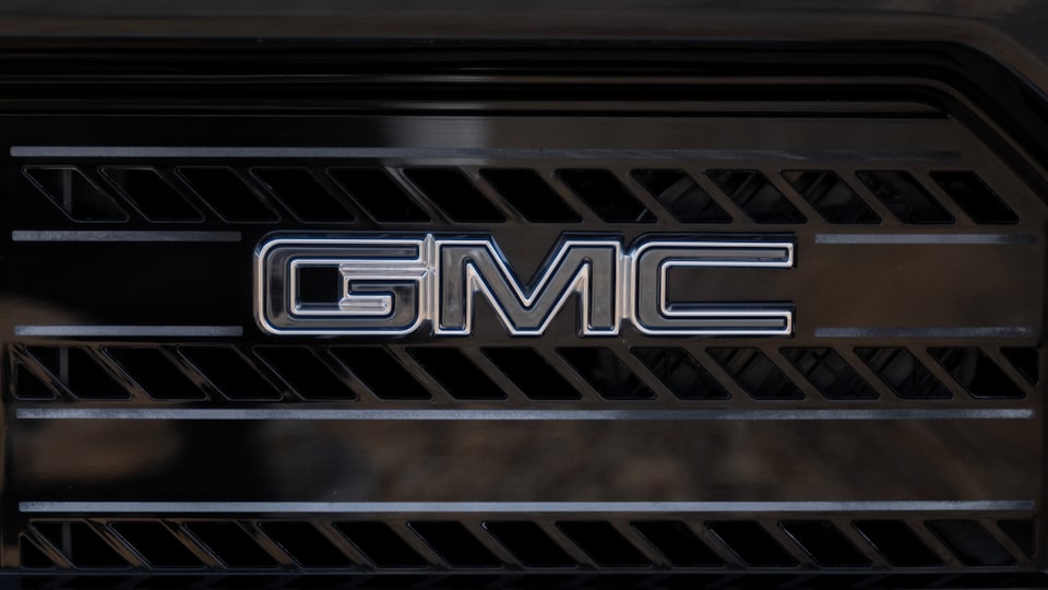 Close-Up View of the GMC Logo on the Grille of the 2025 Hummer EV Pickup Truck