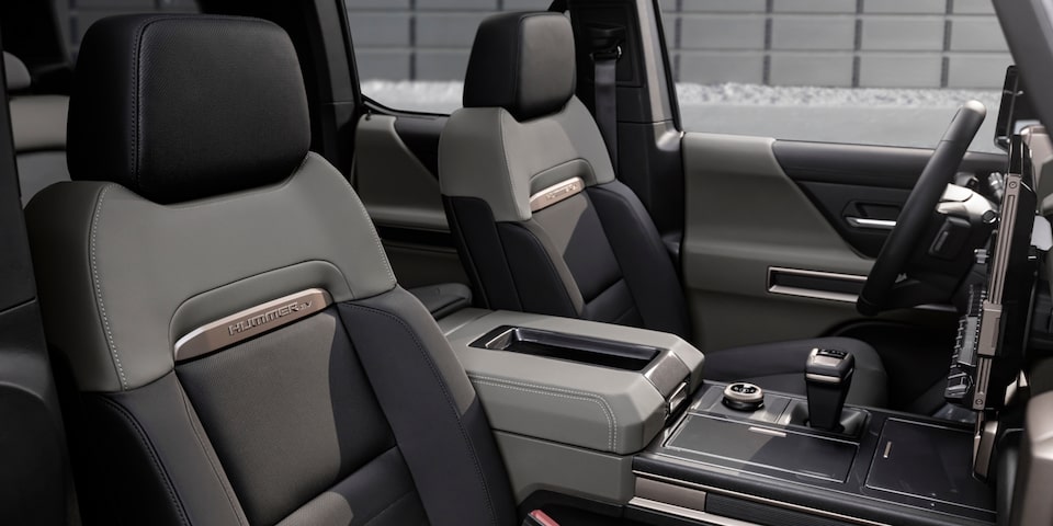 Passenger Door View of the 2025 Hummer EV Front Row with Lunar Shadow Interior