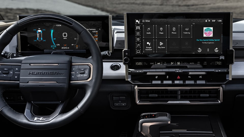 Close-Up of Somebody Choosing an Option on the High-Def Display Screen of the 2025 Hummer EV Pickup Truck