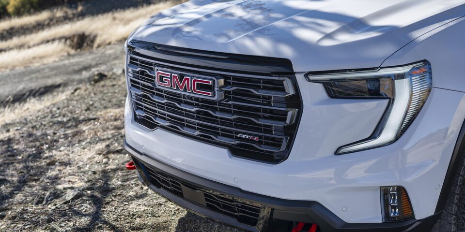 Close-up of the Grille on the GMC Acadia AT4 Mid-Size SUV