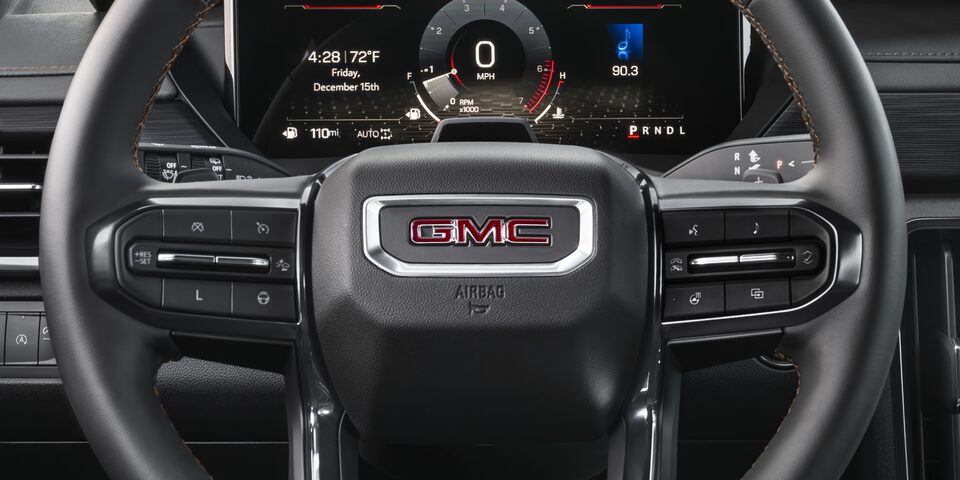 Close-up of the Steering Wheel in the GMC Acadia AT4 SUV