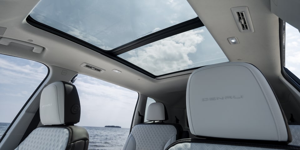 The Interior View of the Panoramic Sunroof in the GMC Acadia Denali Luxury Mid-Size SUV