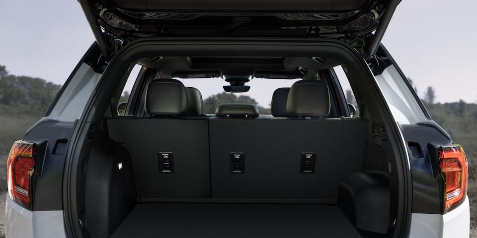 Interior Rear View of the GMC Acadia Mid-Size SUV with an Open Liftgate