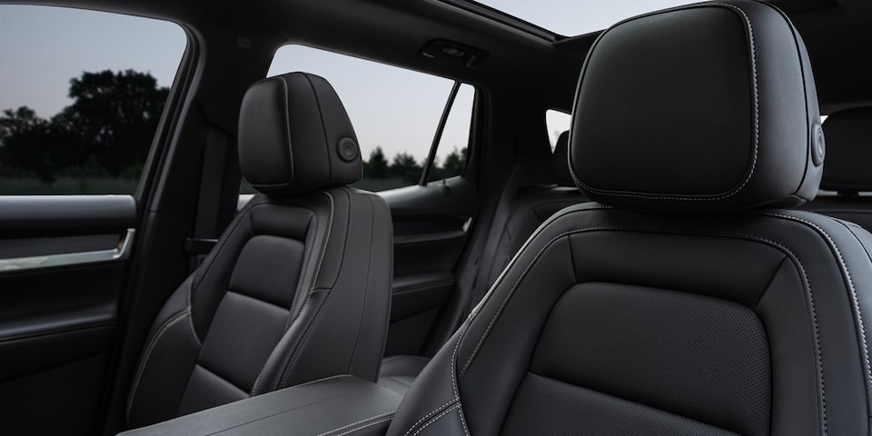 Close-up of the Front Row Black Premium Cloth Heated Seats in the GMC Terrain