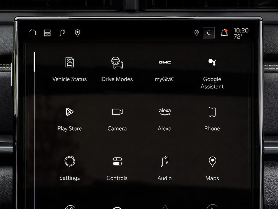Close-up of the GMC Terrain Infotainment System with Google Built-in Compatibility