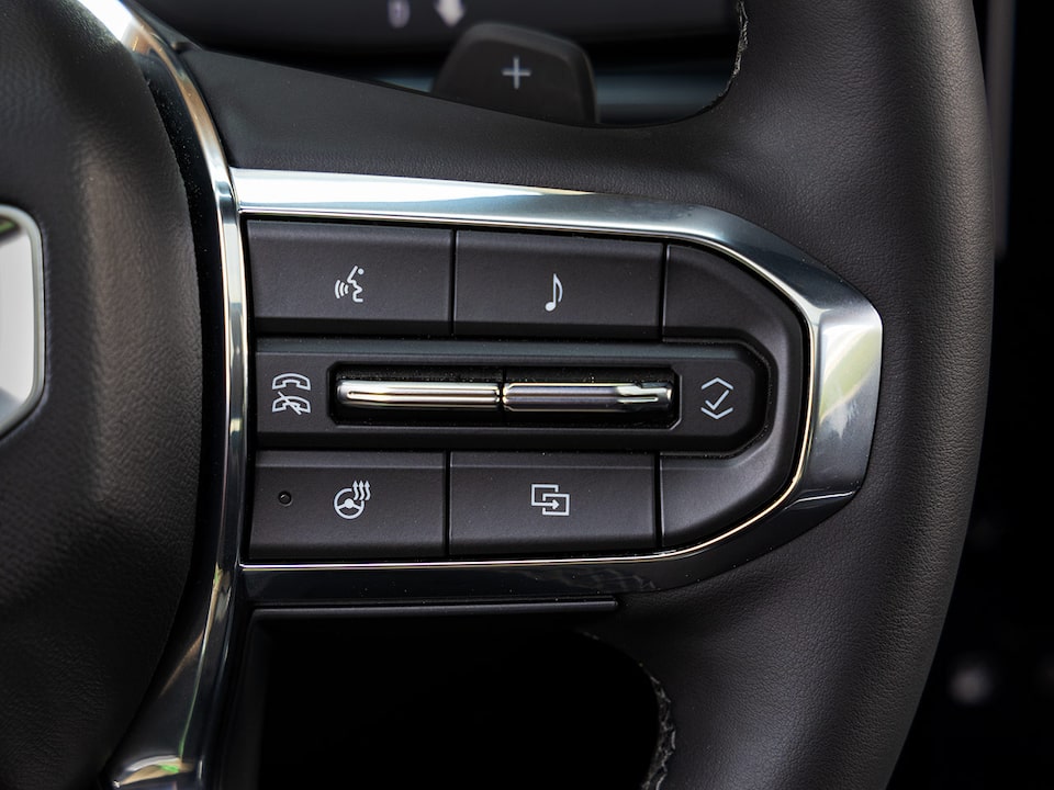 Close-up of the Controls on the GMC Terrain Steering Wheel