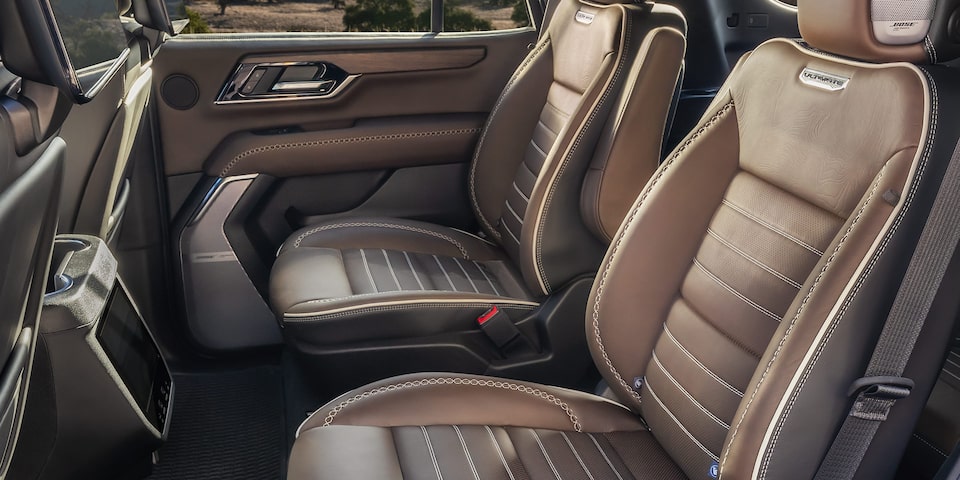Interior View of the Second and Third Row Leather Seats in the 2025 GMC Yukon