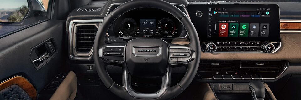 An Overview of the Front Interior Cabin of the 2025 GMC Canyon Denali