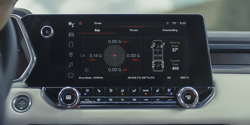 The 2025 GMC Canyon Display Screen Showing the Camera View of the Off-Road Performance Feature