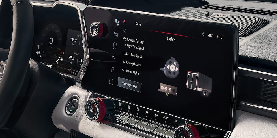Close-up of the 2025 GMC Canyon Display Screen Showing the ProGrade Trailering System Features