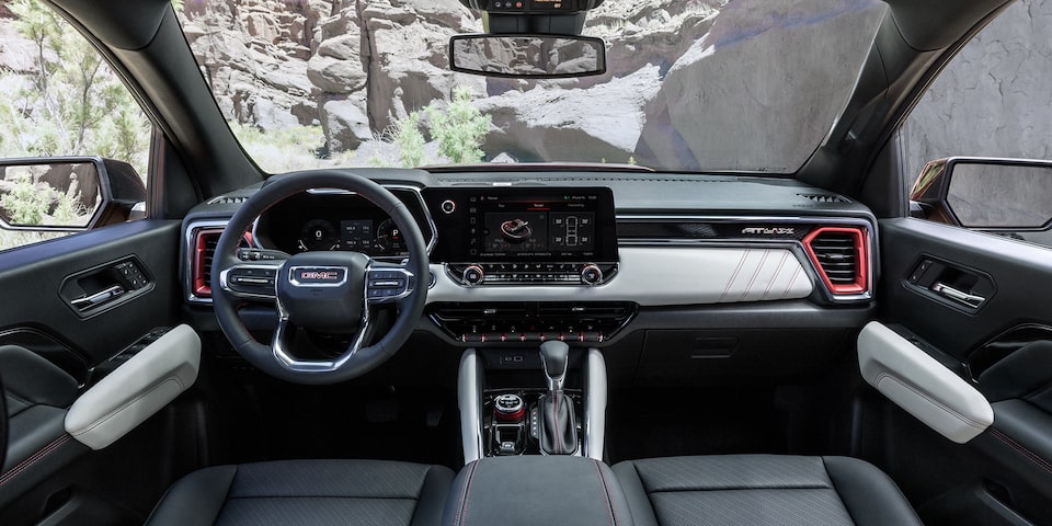 The Driver Seat View of the 2025 GMC Canyon Steering Wheel and Dashboard