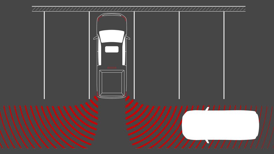 An Illustration of the GMC Canyon's Rear Pedestrian Alert Safety Feature