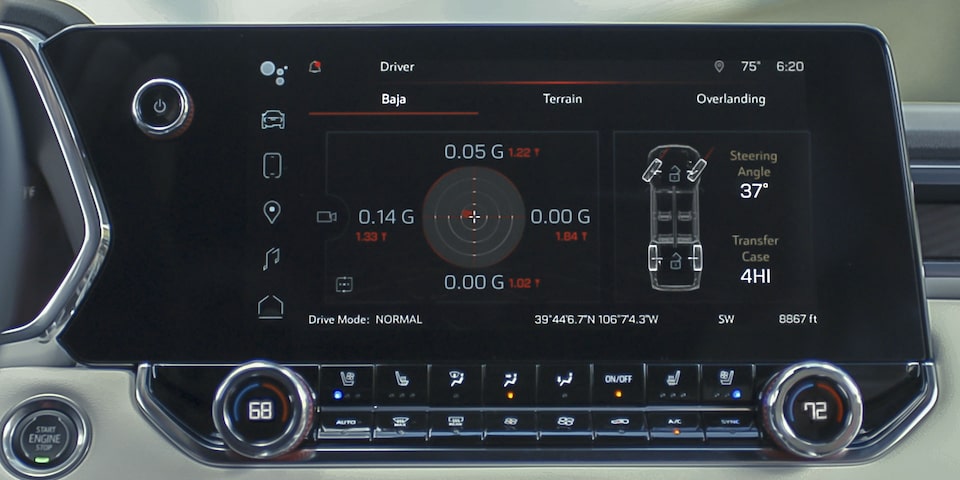 The 2025 GMC Canyon Display Screen Showing the Camera View of the Off-road Performance Feature