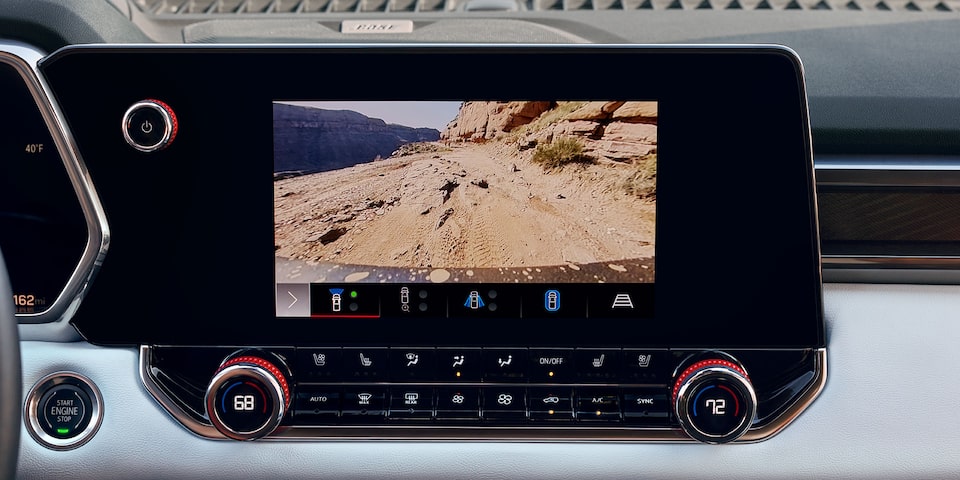 The 2025 GMC Canyon Display Screen Showing the Camera View of the Driver Focused Screen Feature