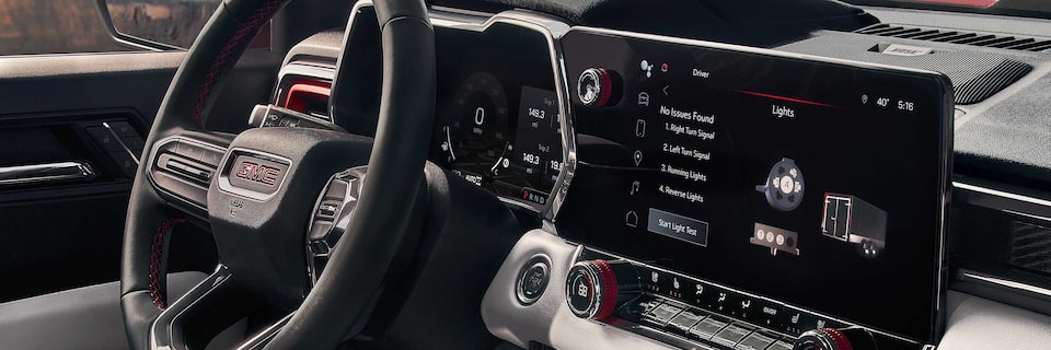 The 2025 GMC Canyon Steering Wheel and Display Screen Showing the Truck's Technology Features