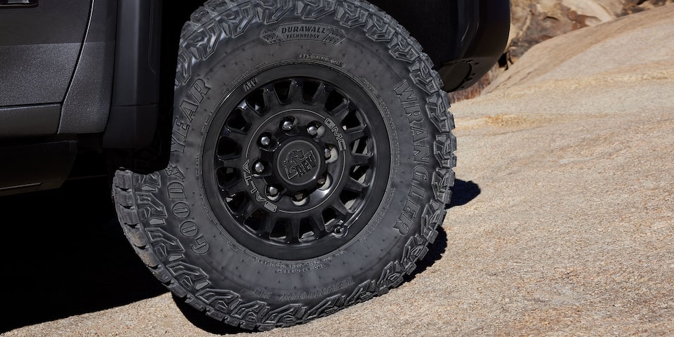 Close-up of the Wheel on a 2025 GMC Sierra HD AT4X AEV Truck