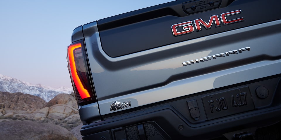 Close-up of "AEV" Badging on the Back of a 2025 GMC Sierra HD AT4X AEV Truck