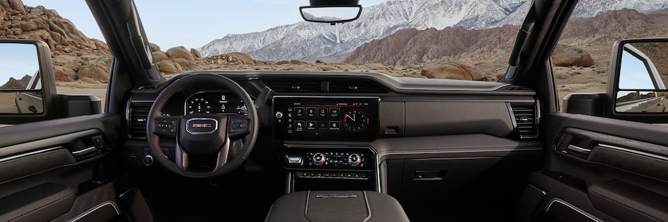 Wide View of the Interior in a 2025 GMC Sierra HD AT4 Truck
