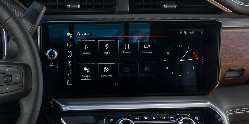 Close-up View of the Infotainment System with Android Auto in Use in a 2025 GMC Sierra HD Truck