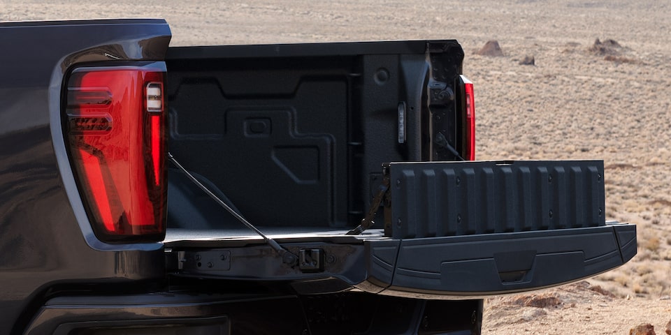 Close-up View of the MultiPro Tailgate Controls on a 2025 GMC Sierra Denali Truck