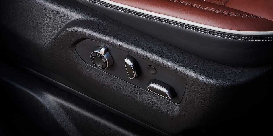 Close-up of the Seat Controls in a 2025 GMC Sierra HD Denali Truck
