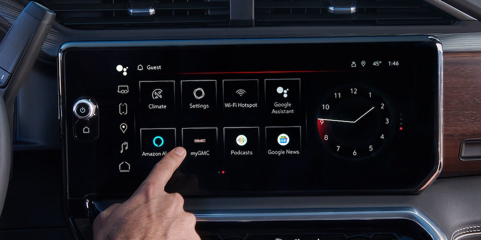 Close-up View of the Infotainment System with Apple Carplay in Use in a 2025 GMC Sierra HD Truck