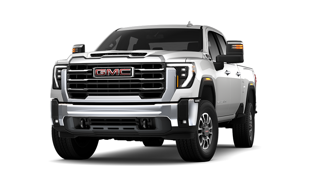 Front Three-Quarters View of a White 2025 GMC Sierra HD Pickup Truck