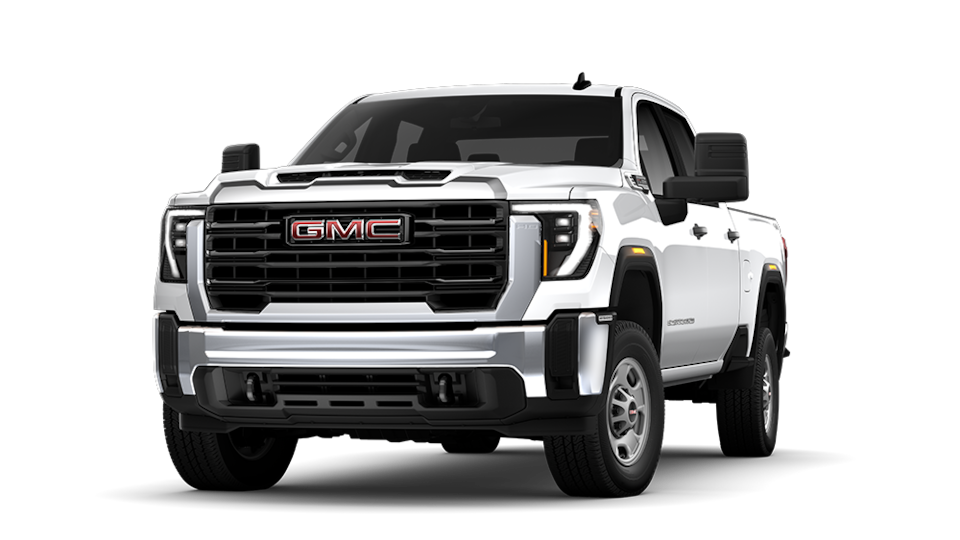 Front Three-Quarters View of a White 2025 GMC Sierra HD Pickup Truck