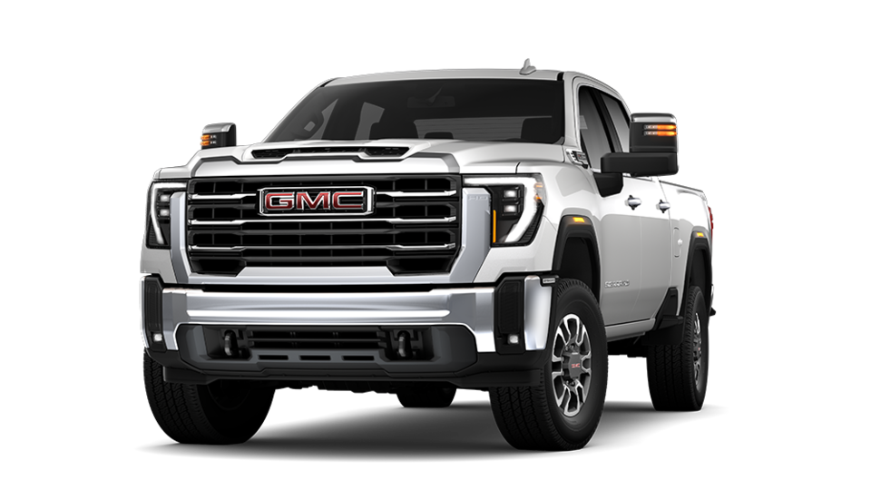 Front Three-Quarters View of a White 2025 GMC Sierra HD Pickup Truck
