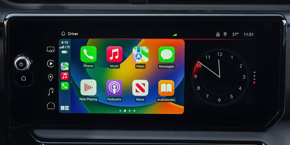 Close-up of the Infotainment System with Apple CarPlay in Use in a 2025 GMC Sierra HD Truck