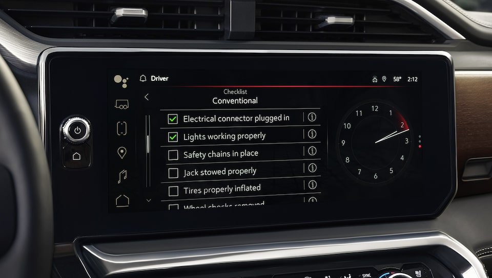 Close-up of the Infotainment System of the 2025 GMC Sierra 1500 Displaying the Available Prograde Trailering System
