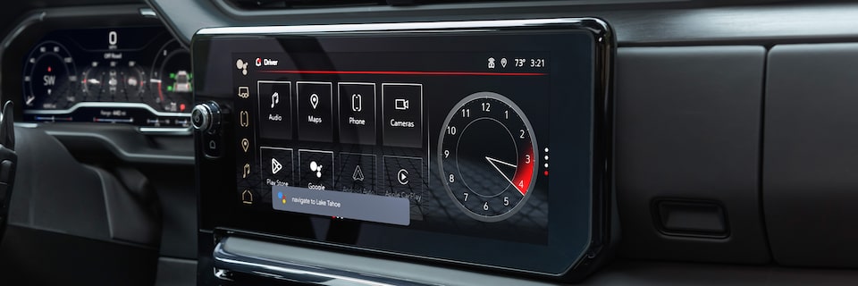 Close-up of the GMC Sierra Denali Premium Infotainment System and the Controls