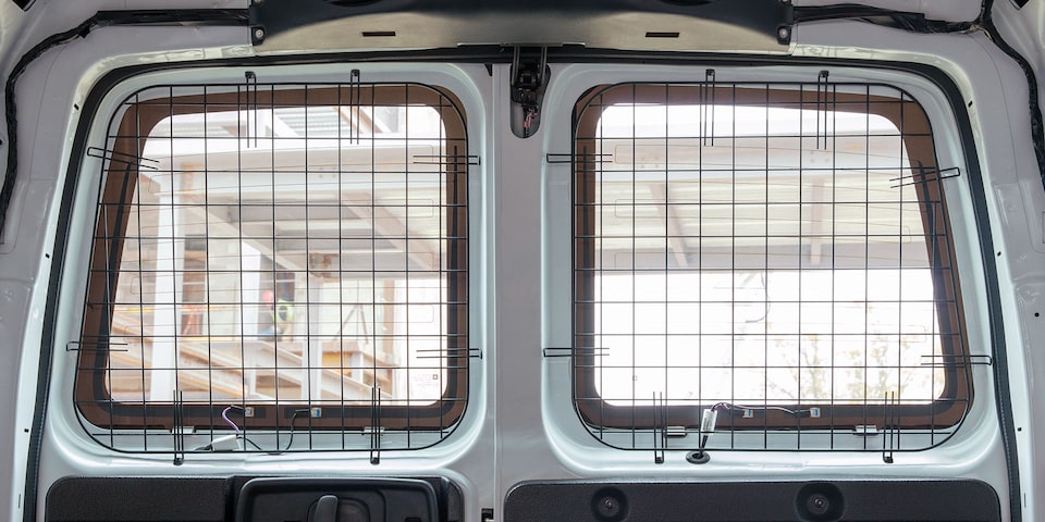 An Interior View of the Back Doors of the GMC Savana Passenger