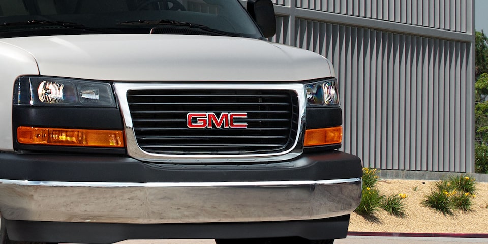 Close-up of the Grille on a 2025 GMC Savana Cutaway Van