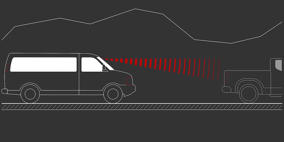 Graphic of Forward Collision Warning Feature in Use