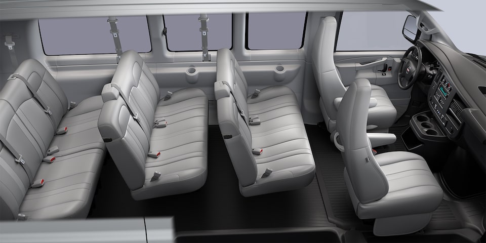 Interior Birdseye View of the Seating in a 2025 GMC Savana Passenger Van