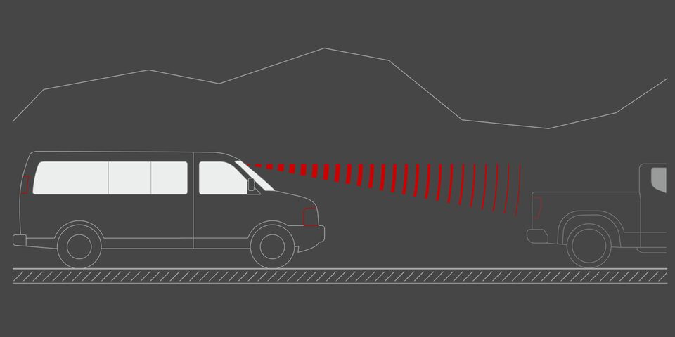 Graphic of Forward Collision Warning Feature in Use