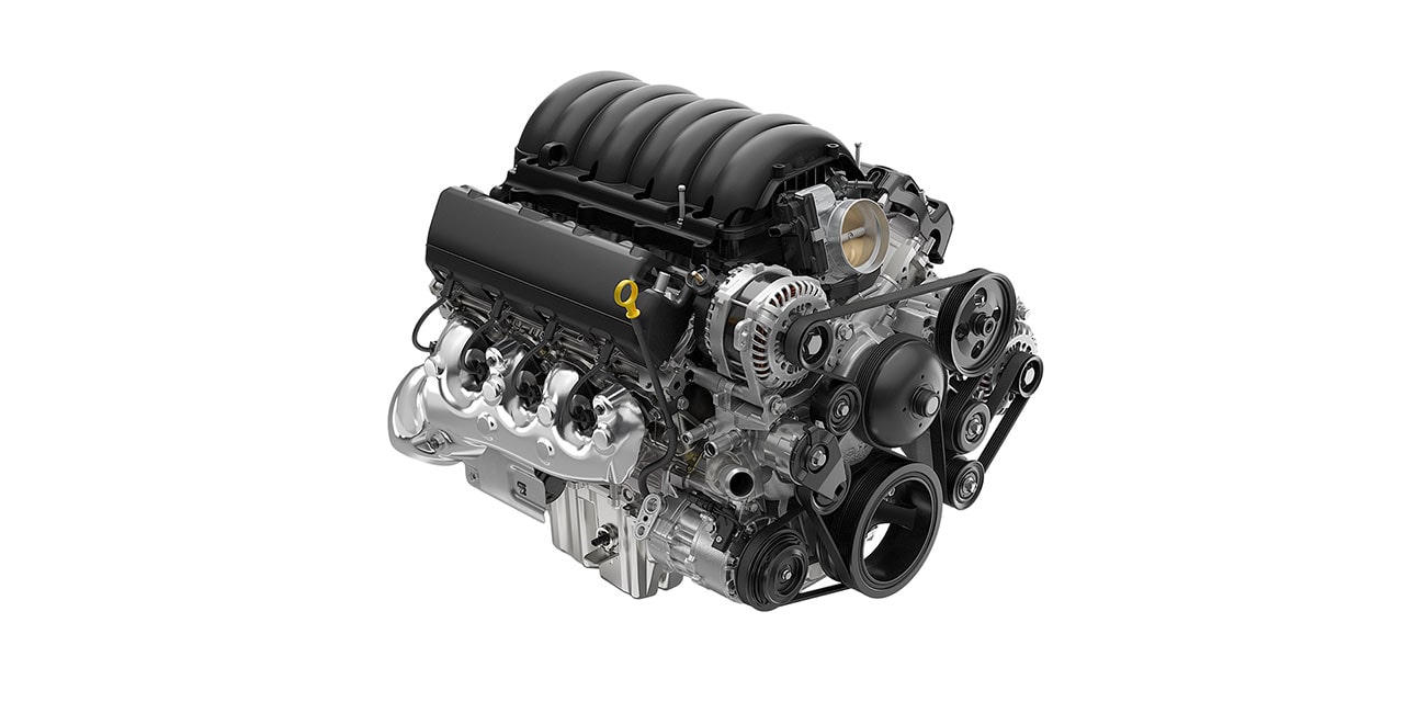 Detailed View of a Powerful V8 Engine with its Components Clearly Visible on a White Background