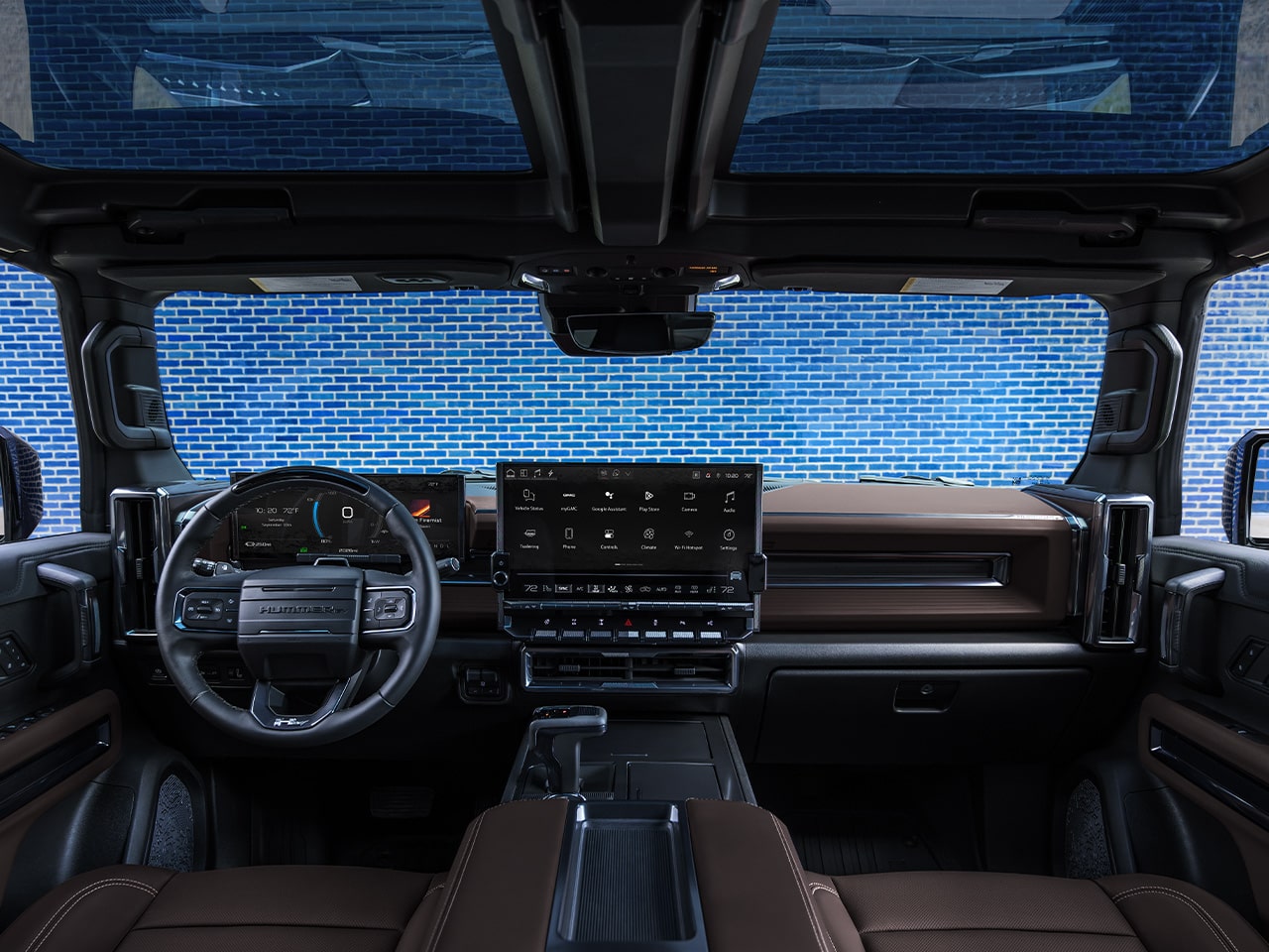 Back Seat View of the 2026 HUMMER EV Front Row Interior and Cabin in Stealth Eclipse Color Theme