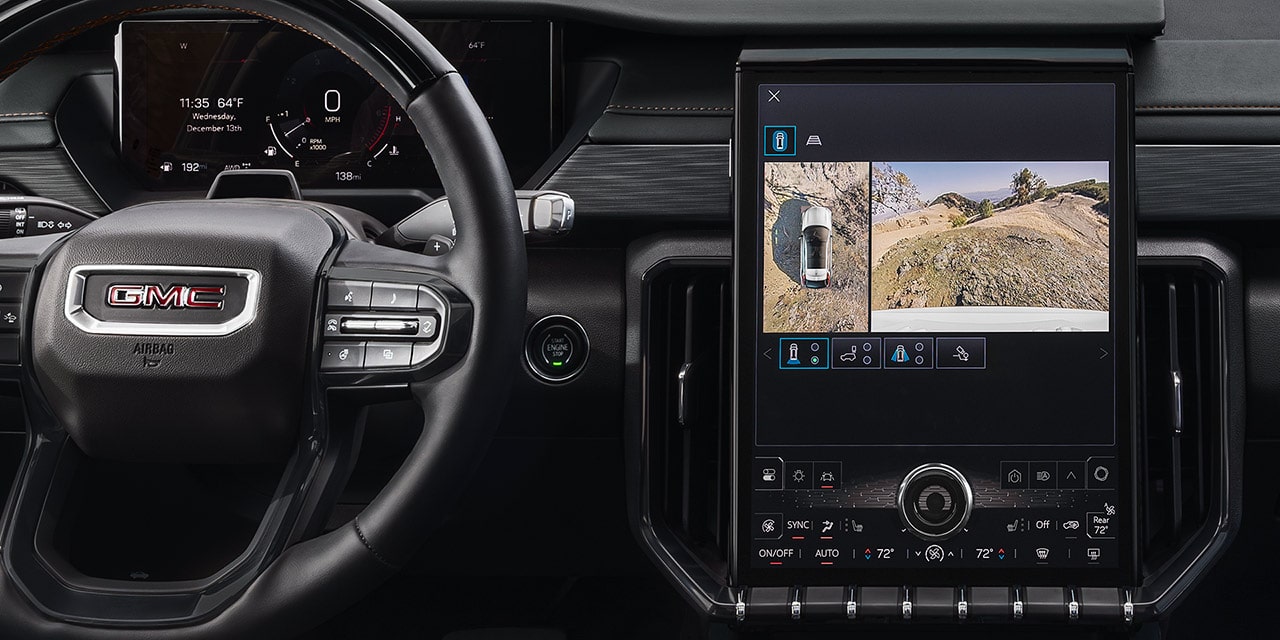 Close-up of one of the 9 Available Camera Views on the Infotainment System in the 2026 GMC Acadia Mid-Size SUV