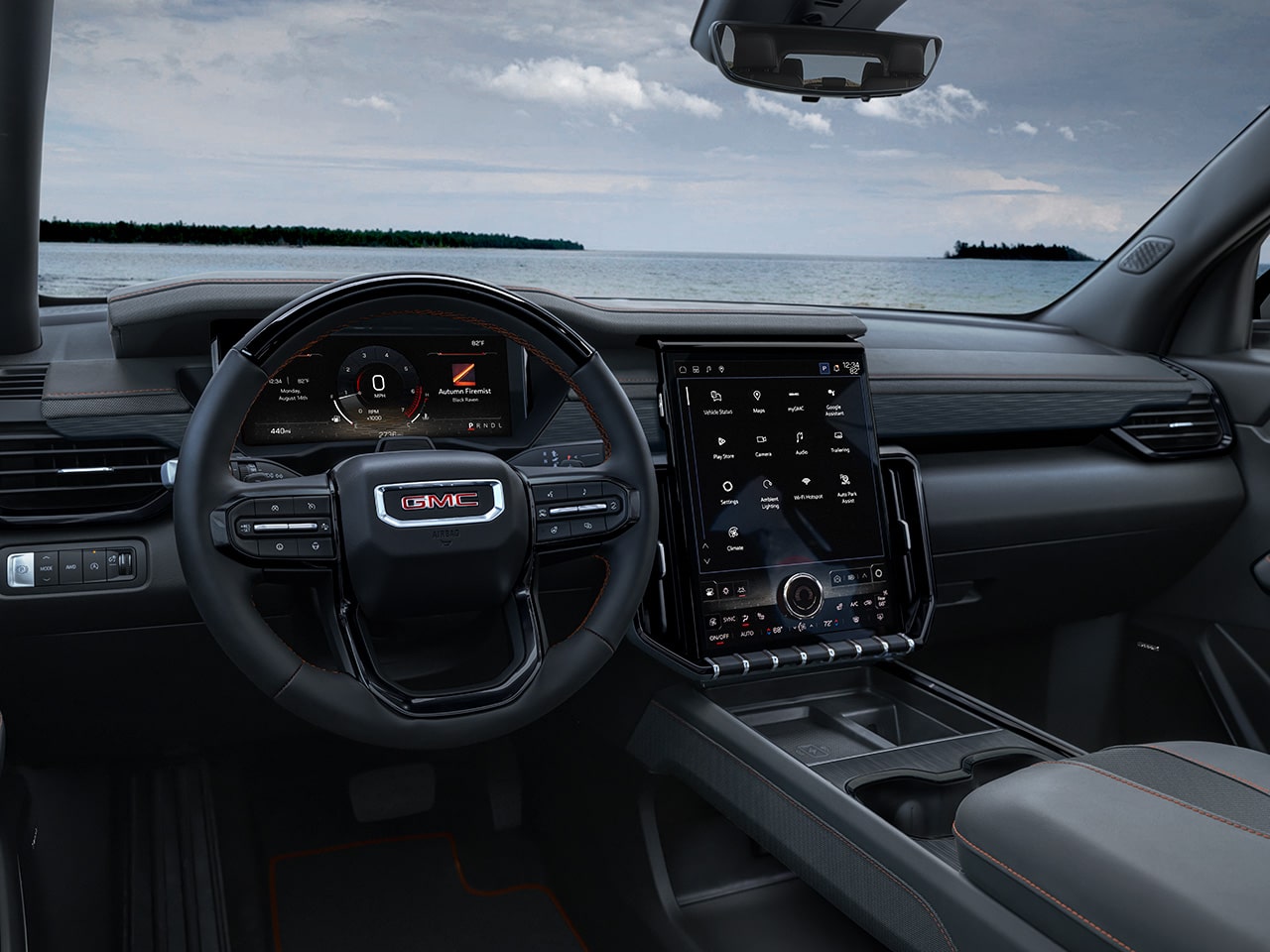 Close-up of the 2026 GMC Acadia AT4 with Forest Storm Interior